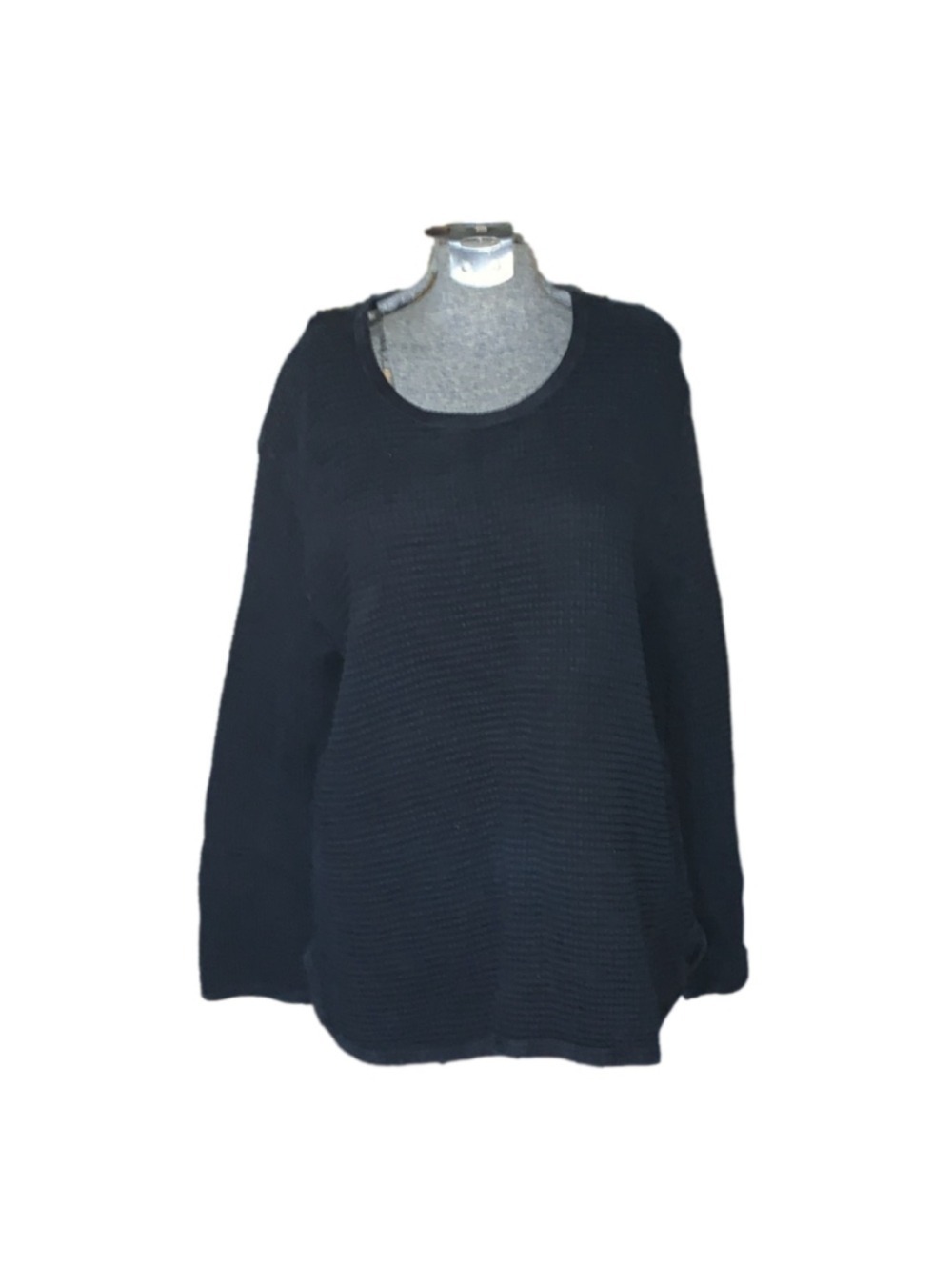 Focus Black Waffle Knit Long Sleeve Shirt Large